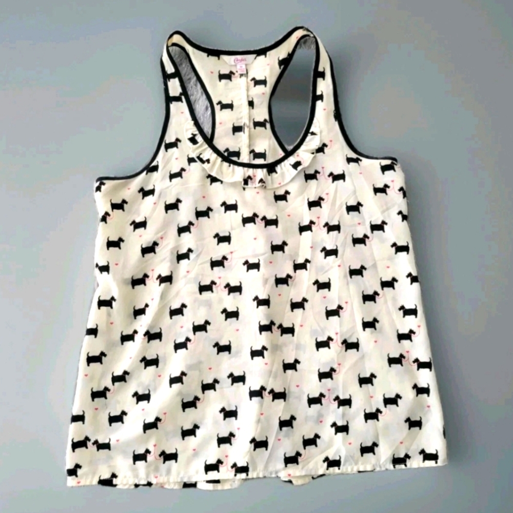 Candies Tank Top Racer Back Black Scottie Dogs Ruffles White Cami Shirt Hearts M